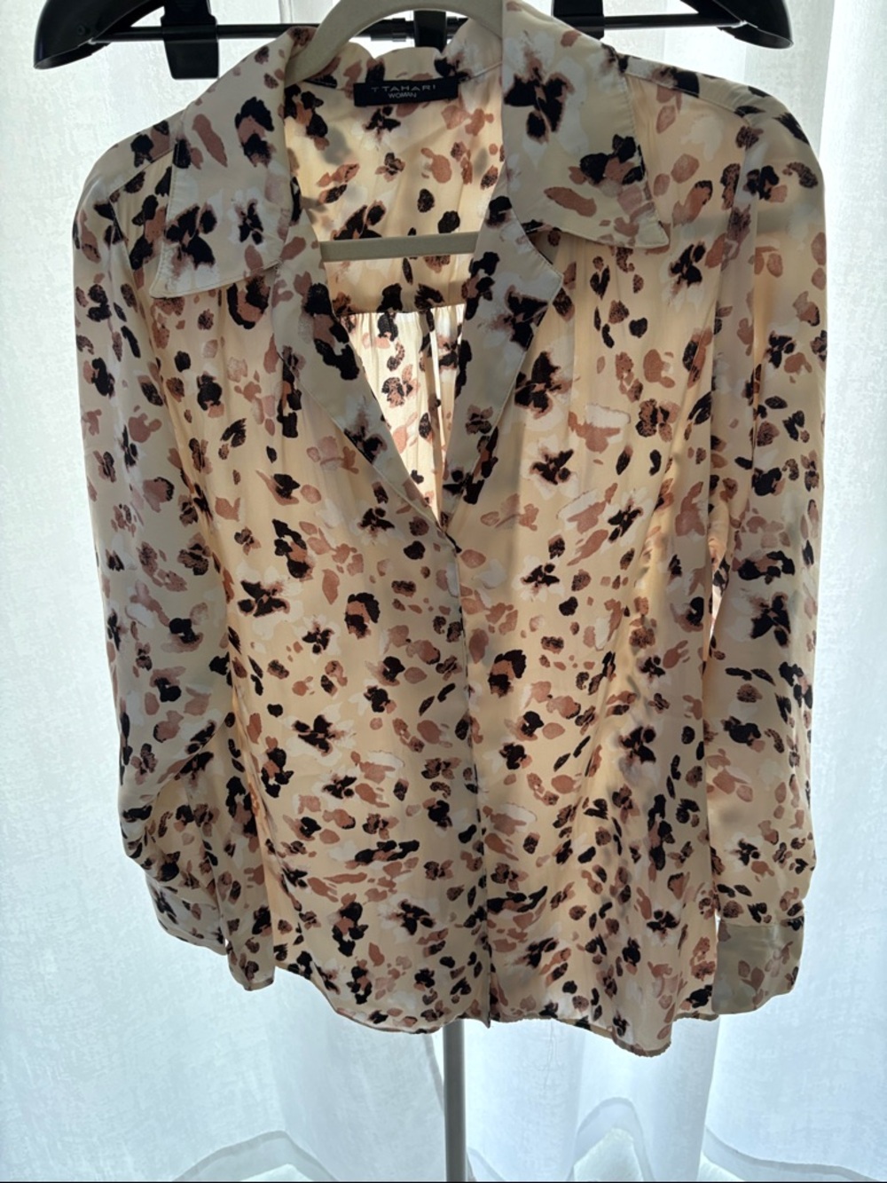 Tahari Cream Blush and Black Floral-Print Blouse